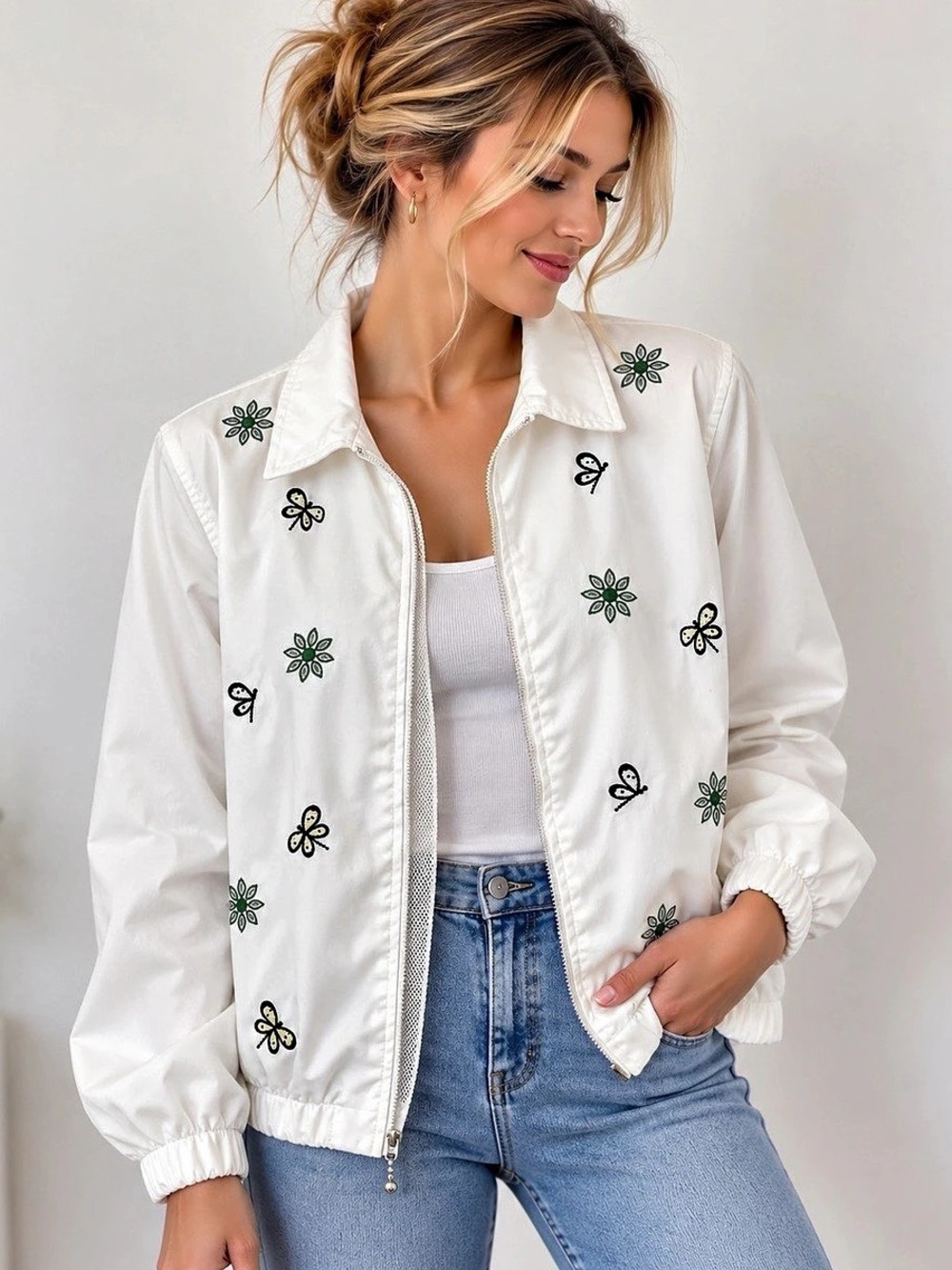 Alfred Dunner Long Boat Key Vintage Embroidered Butterfly Jacket